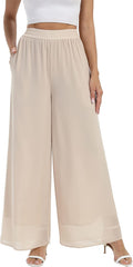 Women's Chiffon Palazzo Pants Wide Leg - Elastic High Waist Comfort