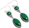 Natural Gemstone Drop Dangle Earring For Women - Malachite 925 Silver