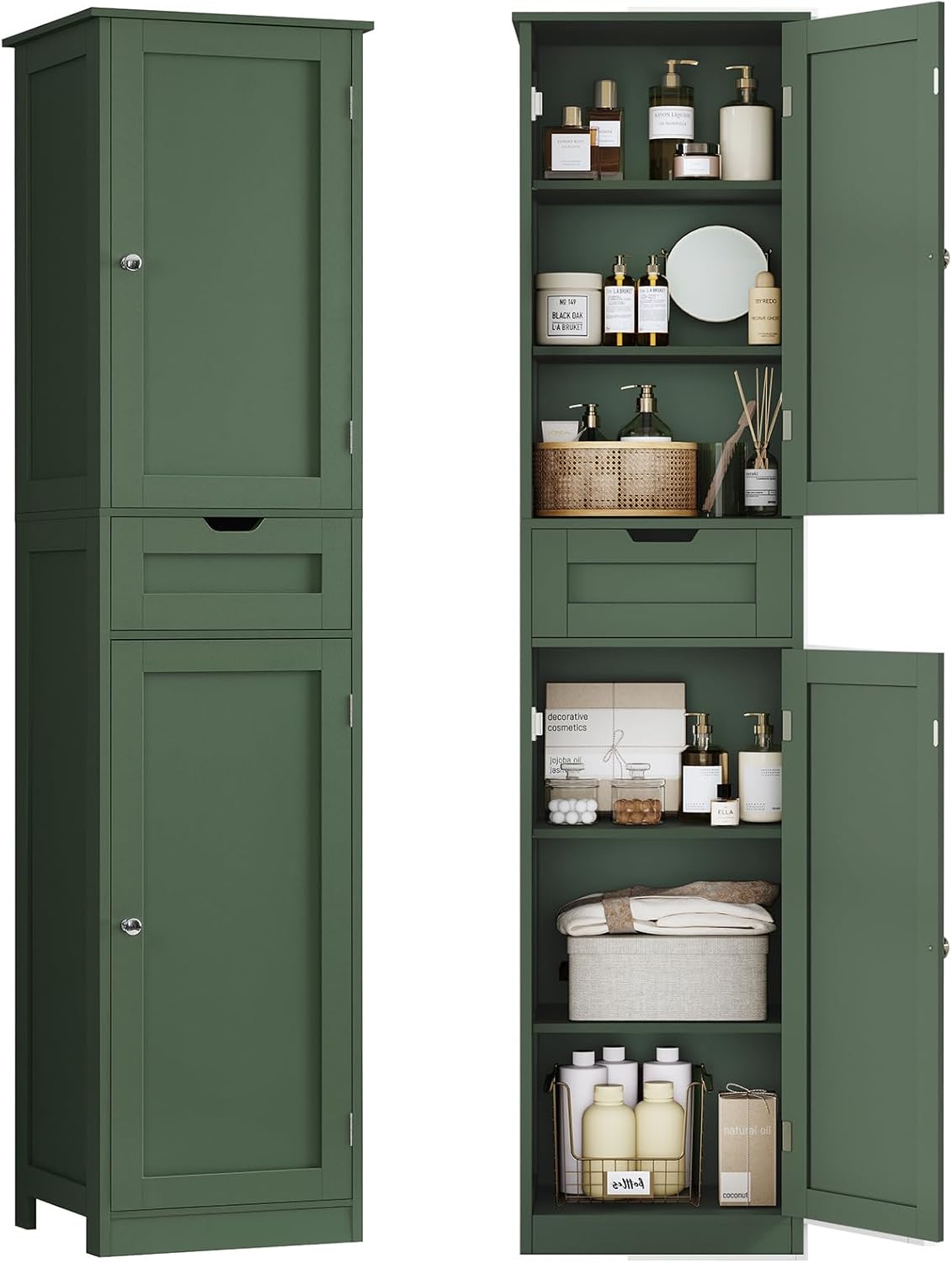Iwell Tall Bathroom Storage Cabinet with Adjustable Shelves