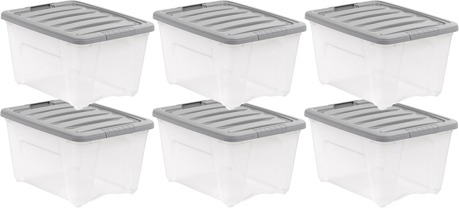 32 Quart Plastic Storage Containers with Latching Lids Set of 6