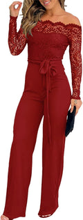 CHICME Womens Off-Shoulder Lace Trim Jumpsuit - Elegant Fit