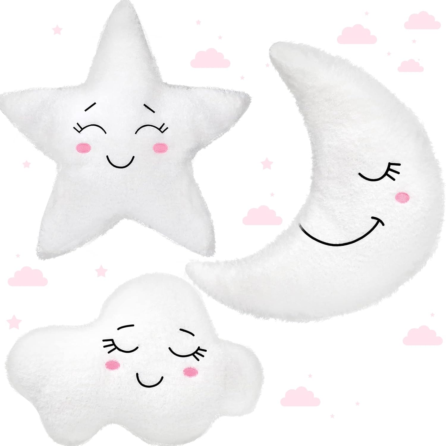 Queekay 3 Pcs Moon Star Cloud Cushion Soft Plush Pillow Set