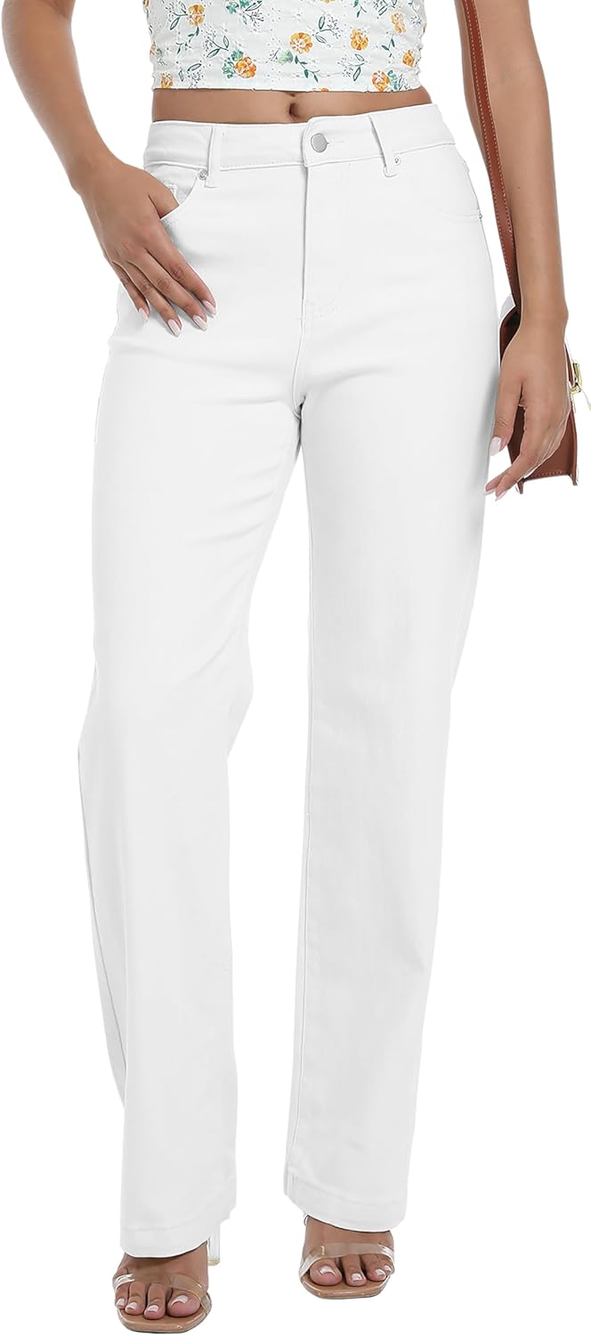 Mid Waisted Straight Leg Loose Stretchy Jeans for Women