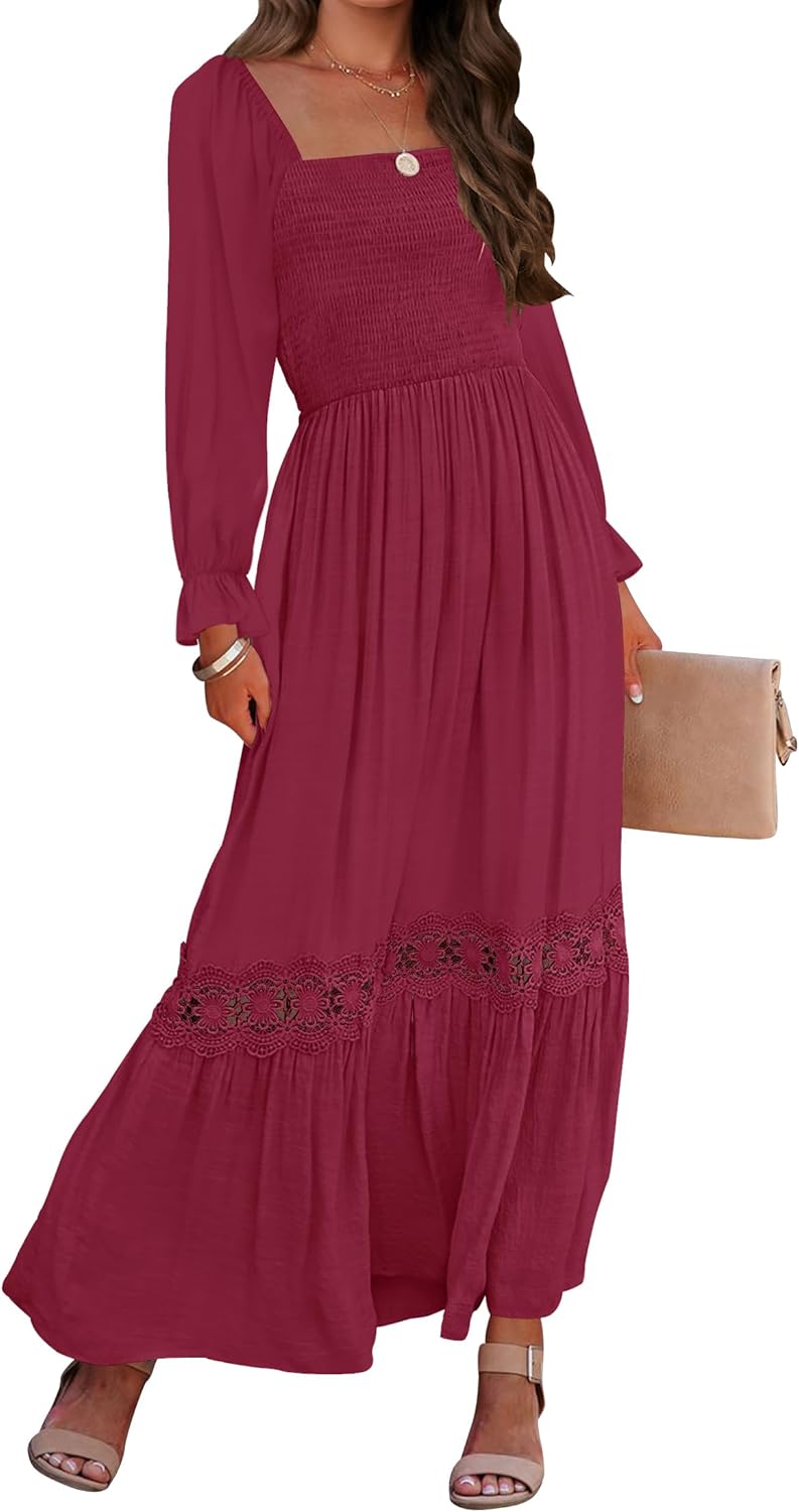 ZESICA Women's Boho Long Sleeve Square Neck Maxi Dress Review