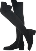 Women Over the Knee Boots Thigh High Suede Black - 1in Block Heel