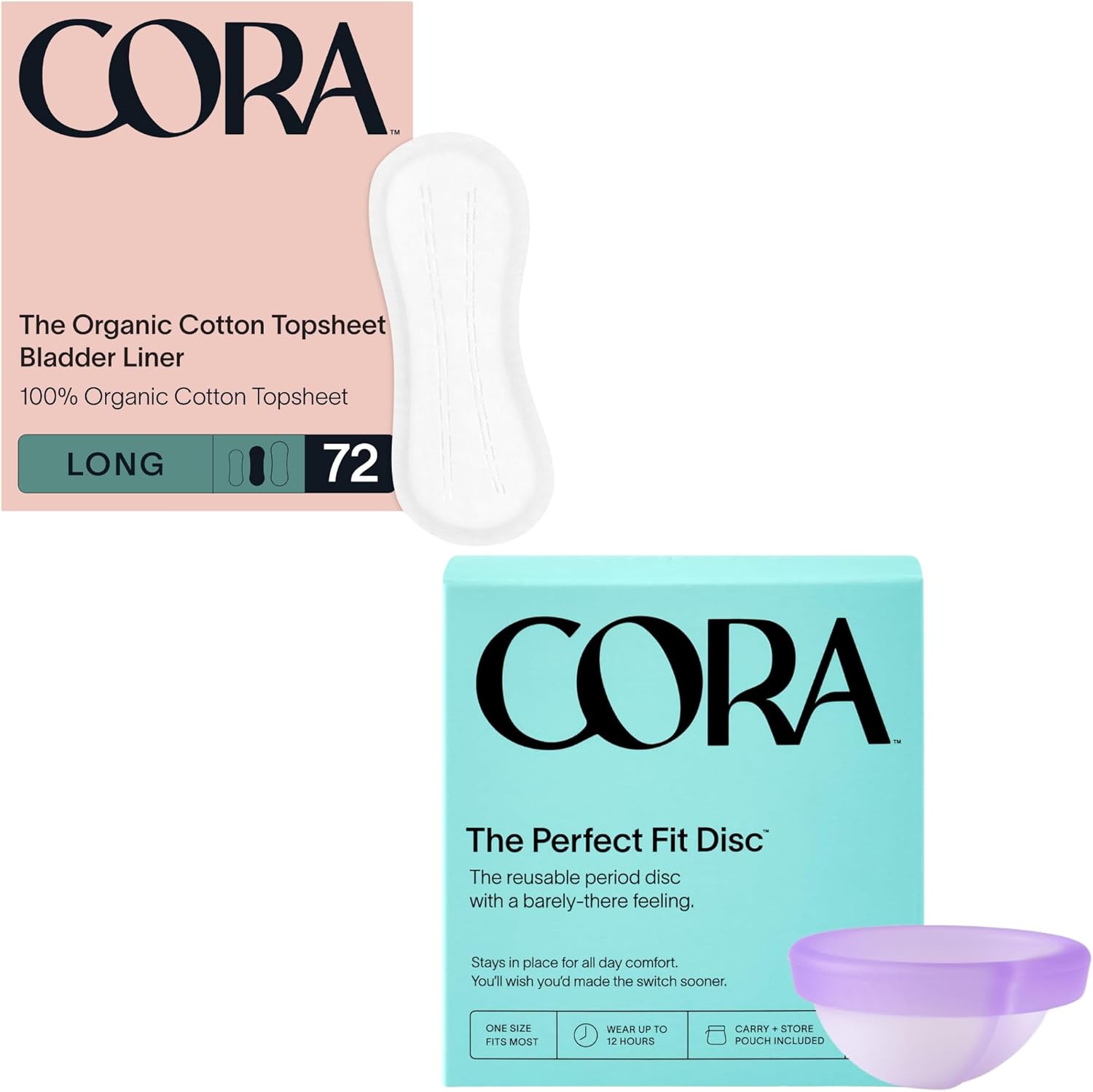 Cora 72 Long Liners & Menstrual Disc Bundle | Eco-Friendly Relief