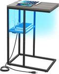 Yoobure LED C Shaped End Table with Charging Station - Compact C Table