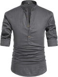 NITAGUT Men Henley Neck Long Sleeve Linen Shirts - Lightweight Comfort