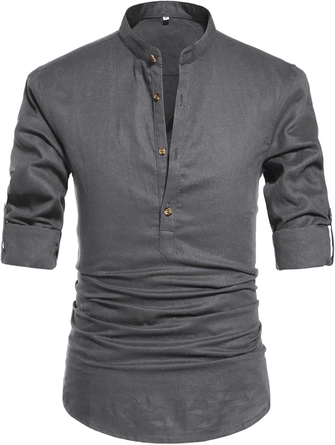 NITAGUT Men Henley Neck Long Sleeve Linen Shirts for Casual Wear