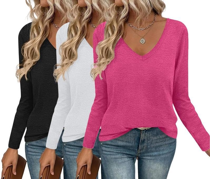 Ekouaer Long Sleeve V Neck T Shirts for Women - Casual Tops