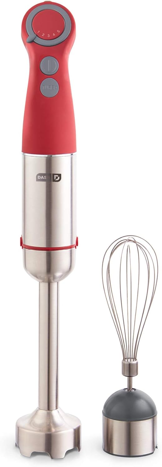 DASH Chef Series Hand Blender I 5-Speed Stick Blender with Whisk & Recipes - Red