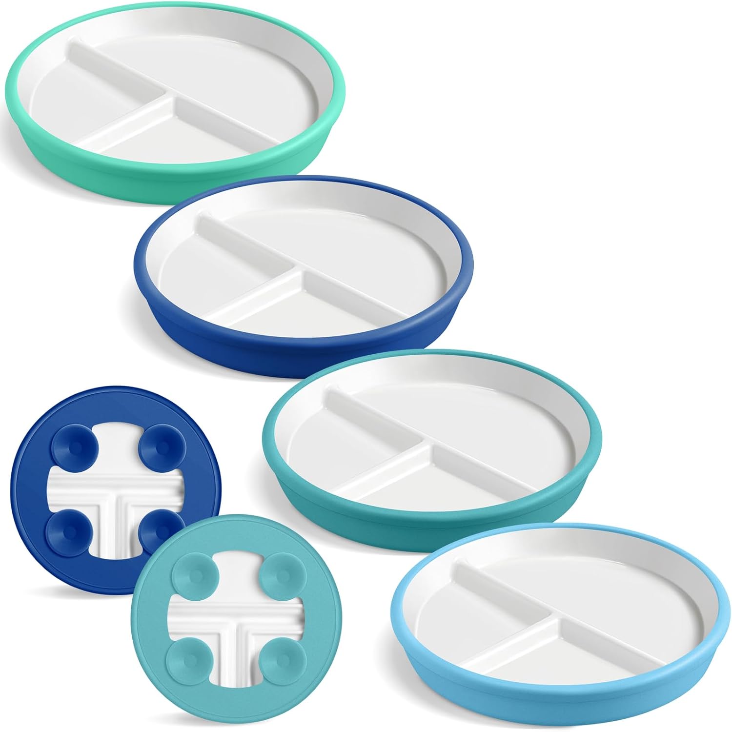 Domensi 8 Inch Kids Porcelain Plates with Silicone Suction Sleeves