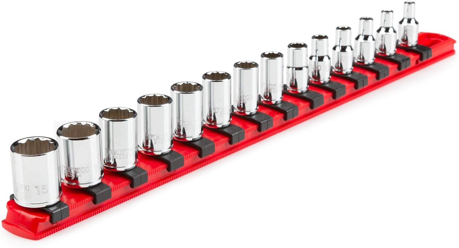 TEKTON 1/4 Inch Drive Socket Set with Rail, 14-Piece for Precision