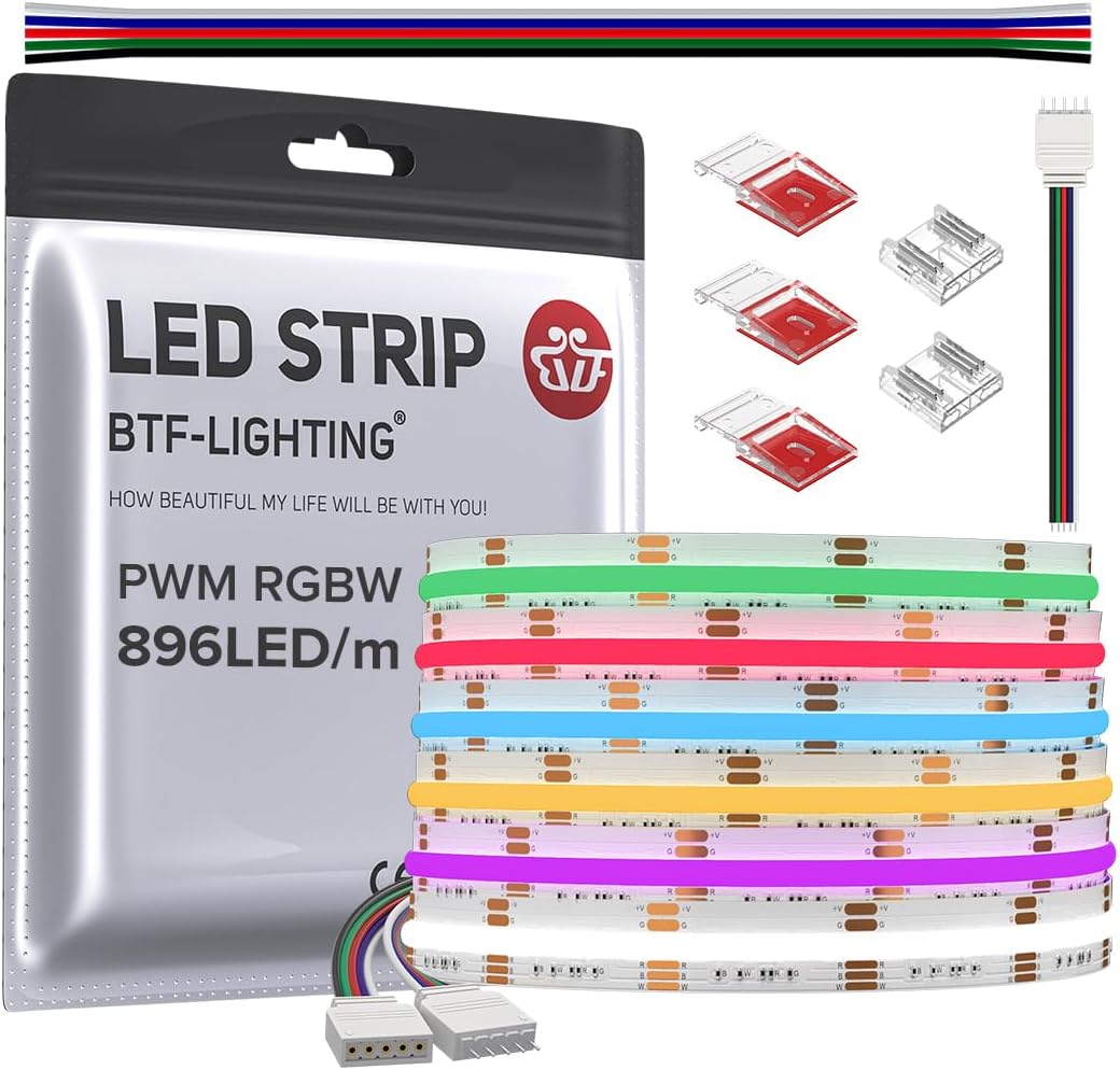 BTF-LIGHTING FCOB COB LED Strip RGBW 16.4FT for Home Decor