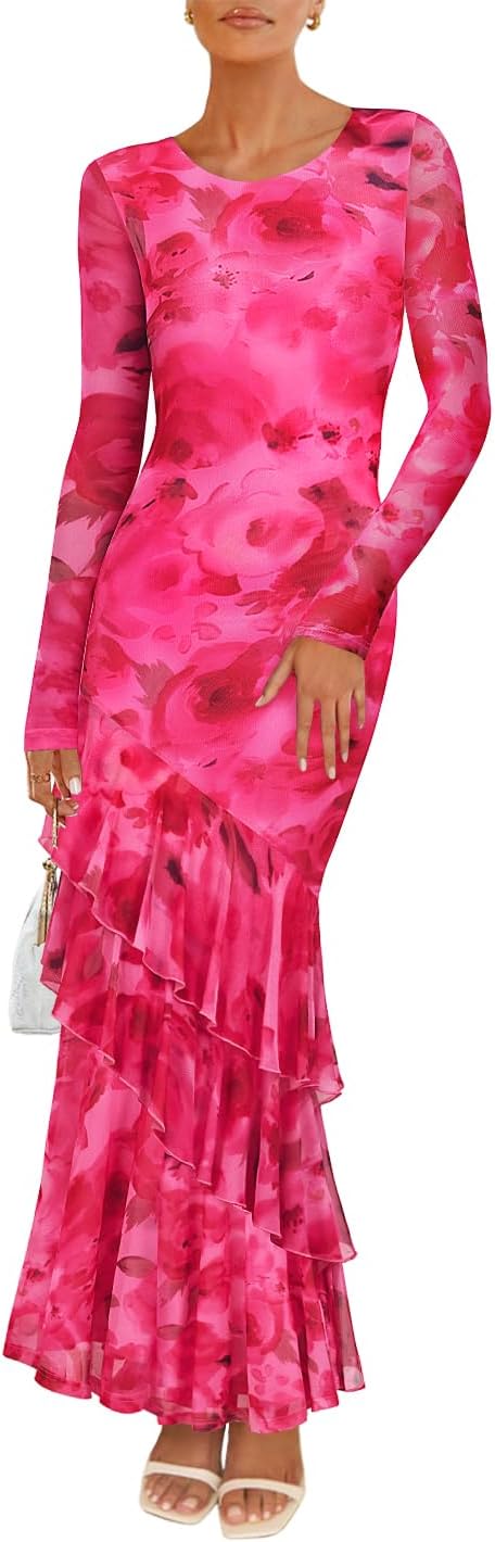 ZESICA Women's Floral Wedding Guest Bodycon Maxi Dress 2025