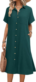 Womens Summer Linen Shirt Dress Midi Button Down - Comfortable Fit