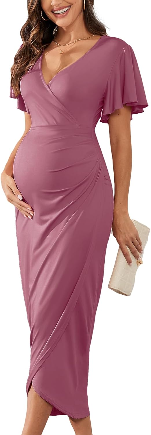 Elegant Maternity Wrap Dress for Baby Showers and Photoshoots