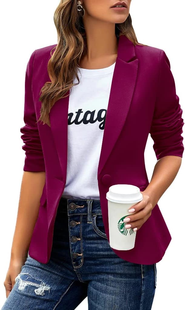 Womens Casual Blazers Long Sleeve Lapel Button Slim Jacket