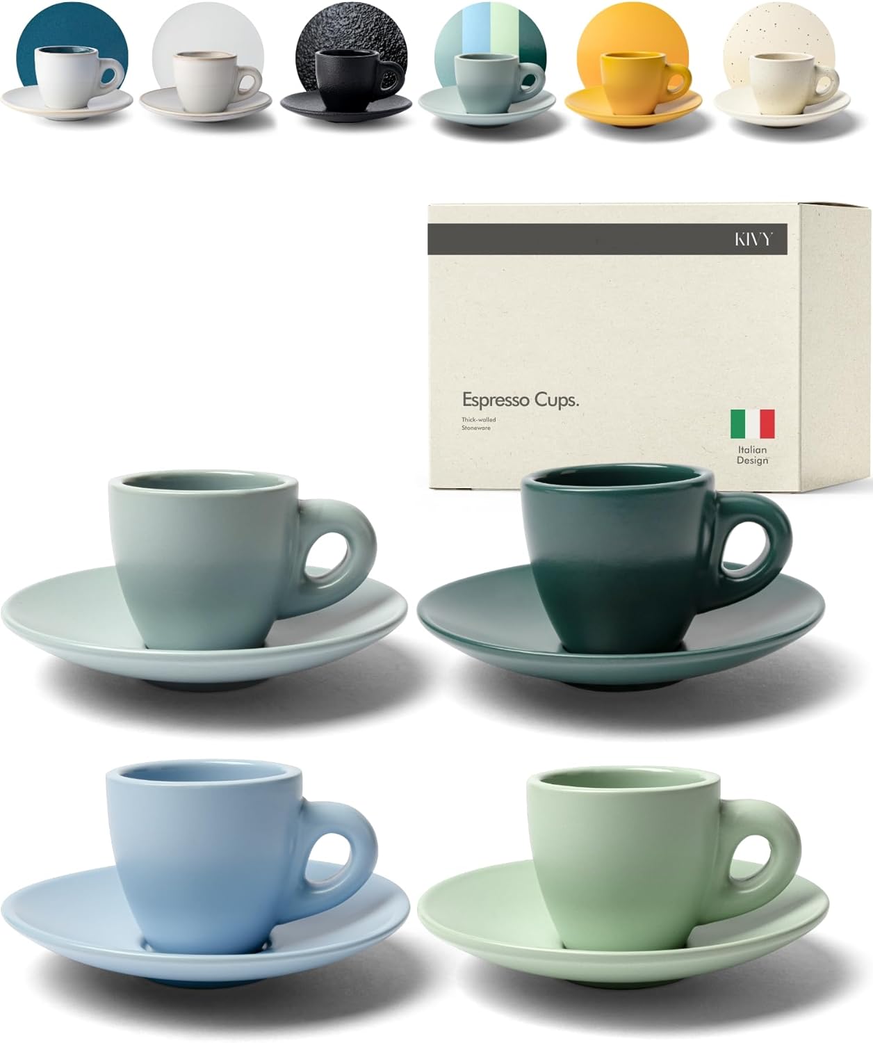KIVY Espresso Cups Set of 4 - Classic Italian Style Mugs