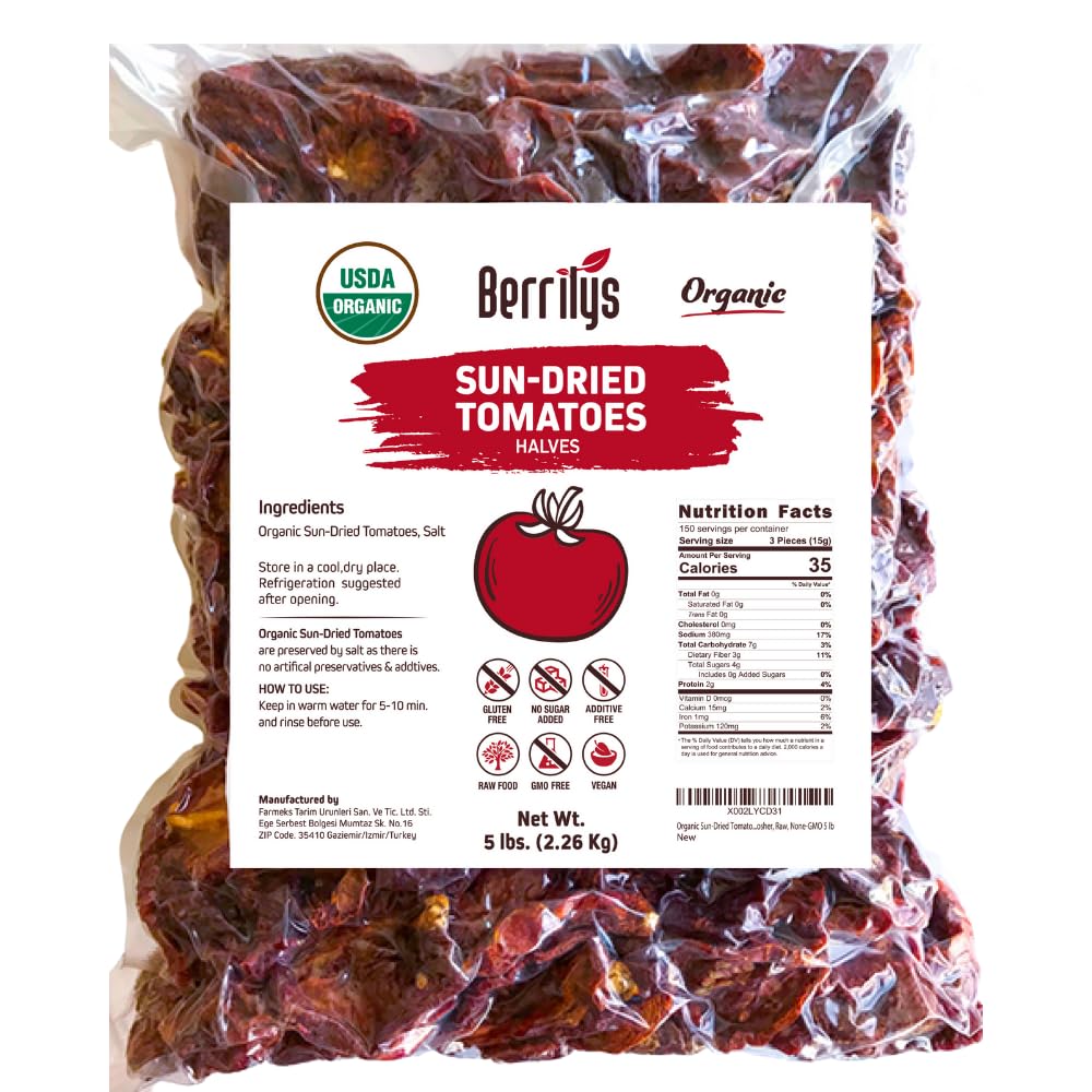 Organic Sun-Dried Tomatoes for Cooking and Baking, 5 LB Pack