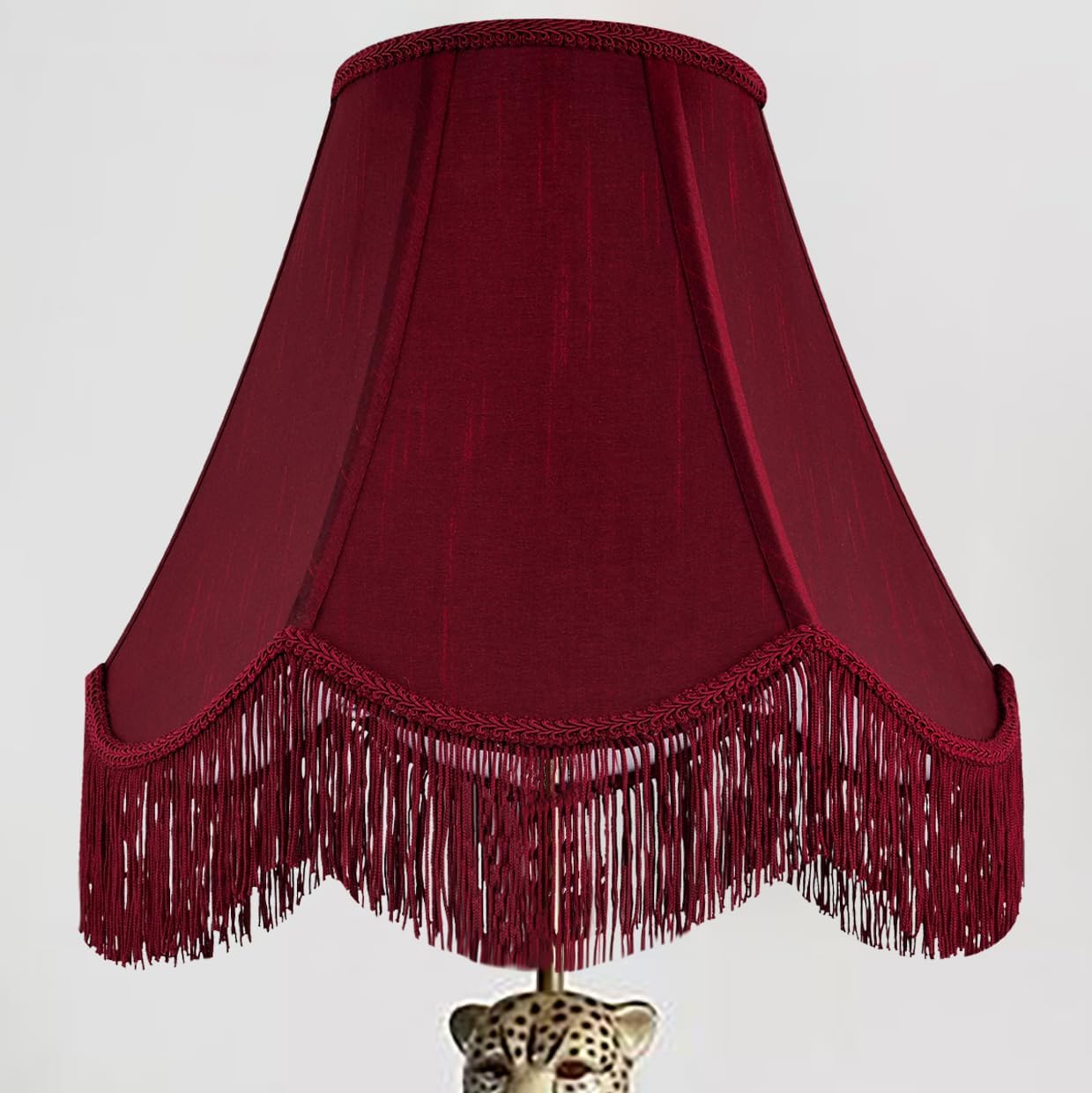 Burgundy Silk Scalloped Lamp Shade with Elegant Fringe Trim
