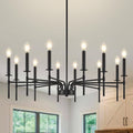 Black Farmhouse Chandelier 12 Lights - Adjustable Dining Light