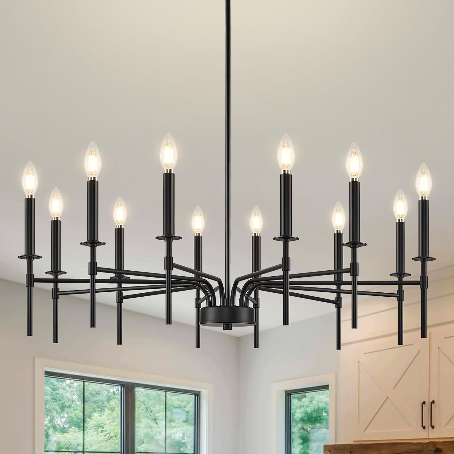 Qamra Metal 12 Lights Black Chandeliers for Modern Dining Rooms