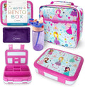 Bento Box Lunch Bag Ice Pack Water Bottle Set for Kids - Pink Purple