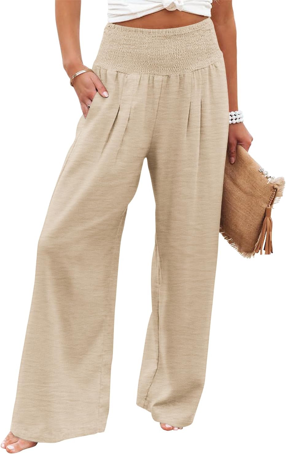 Angerella Womens Elastic High Waisted Palazzo Pants for Comfort