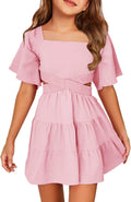 Girls Cotton Square Neck A-line Mini Dress - Summer Casual