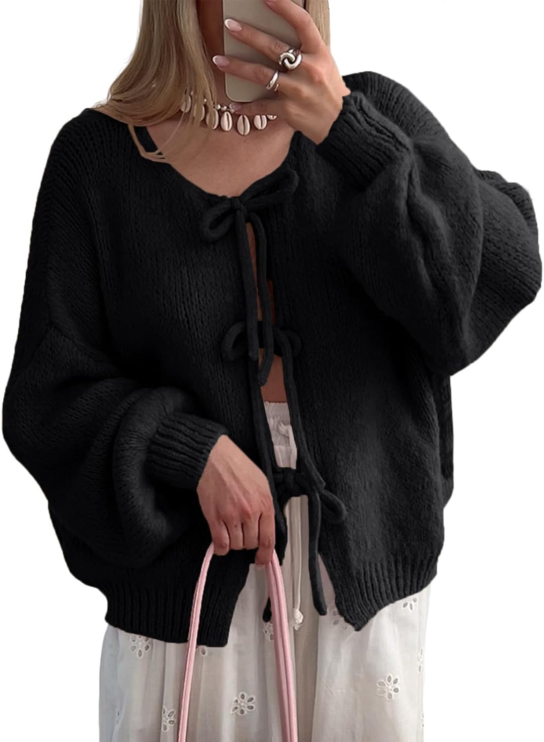 UNCLECAT Womens Bow Tie Front Cardigan for Stylish Fall Looks