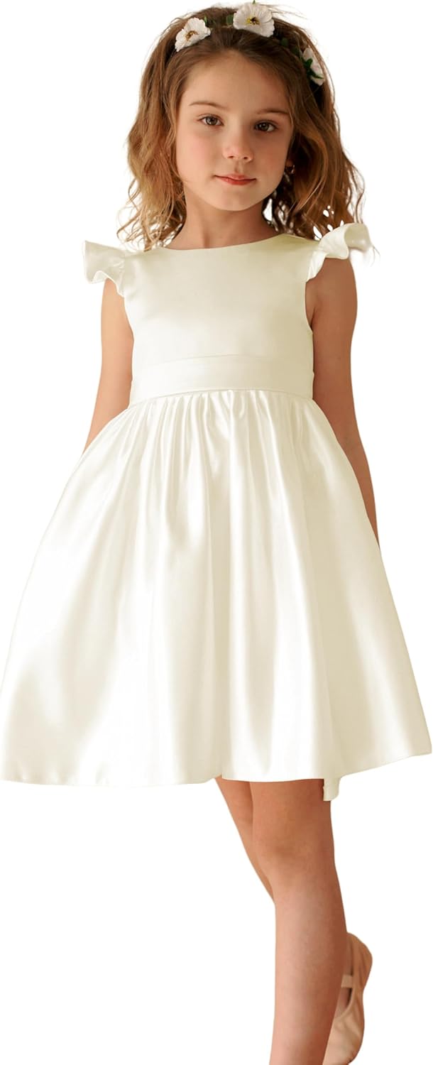 V-Back Satin Flower Girl Dress for Weddings and Special Events