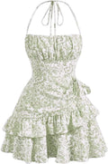 Narecte Tie Halter Mini Dress Floral Print - Flowy Summer Fit