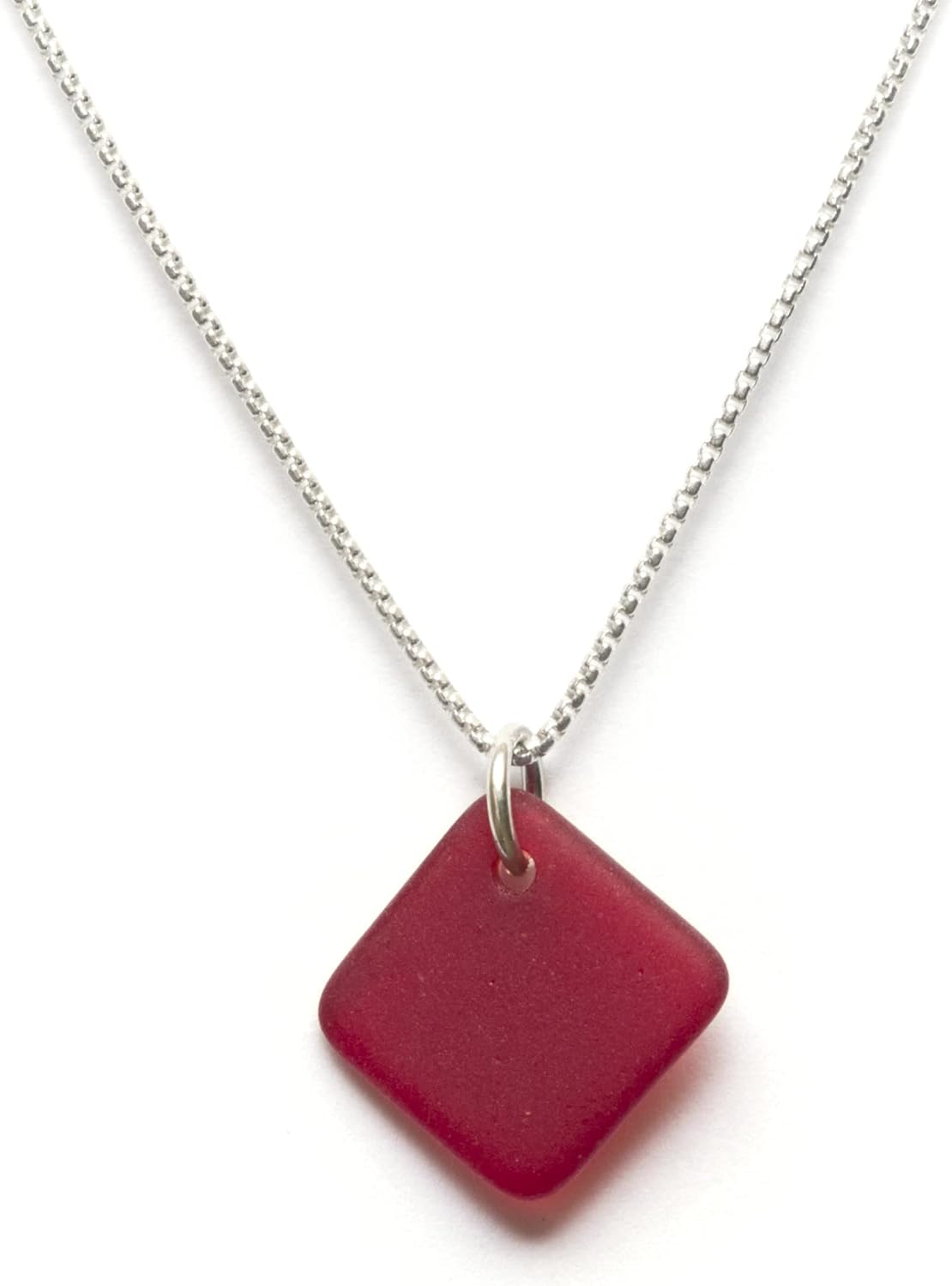 Sea Glass Delicate Diamond Pendant in Sterling Silver Chain
