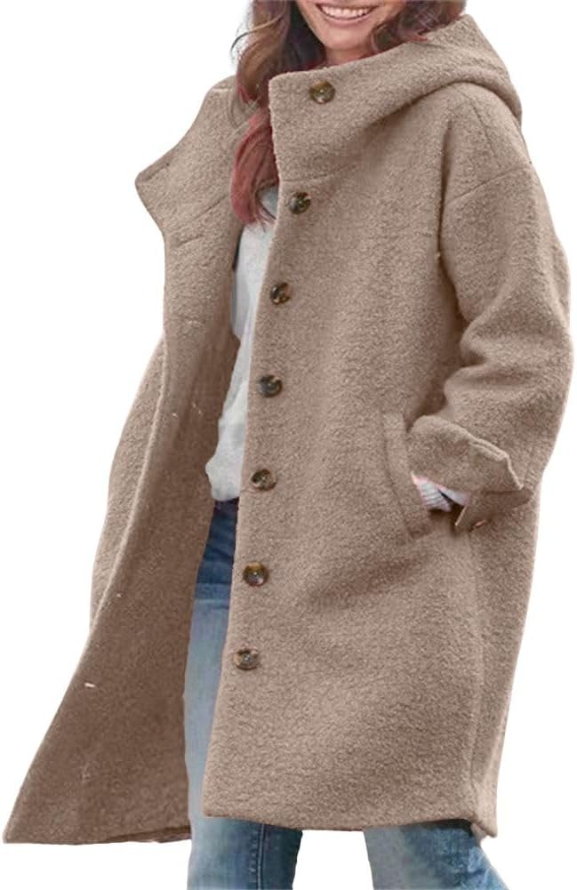 Chouyatou Women's Winter Wool Coat with Hood for Casual Style