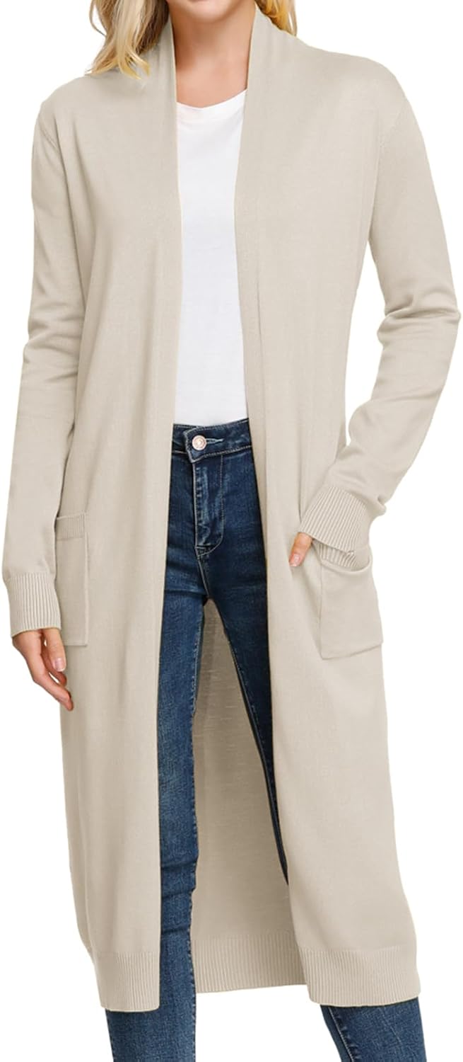 Essential Solid Open Front Maxi Long Knitted Cardigan Sweater