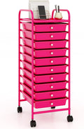 Pink 10 Drawer Rolling Cart Slim Storage with Lockable Wheels