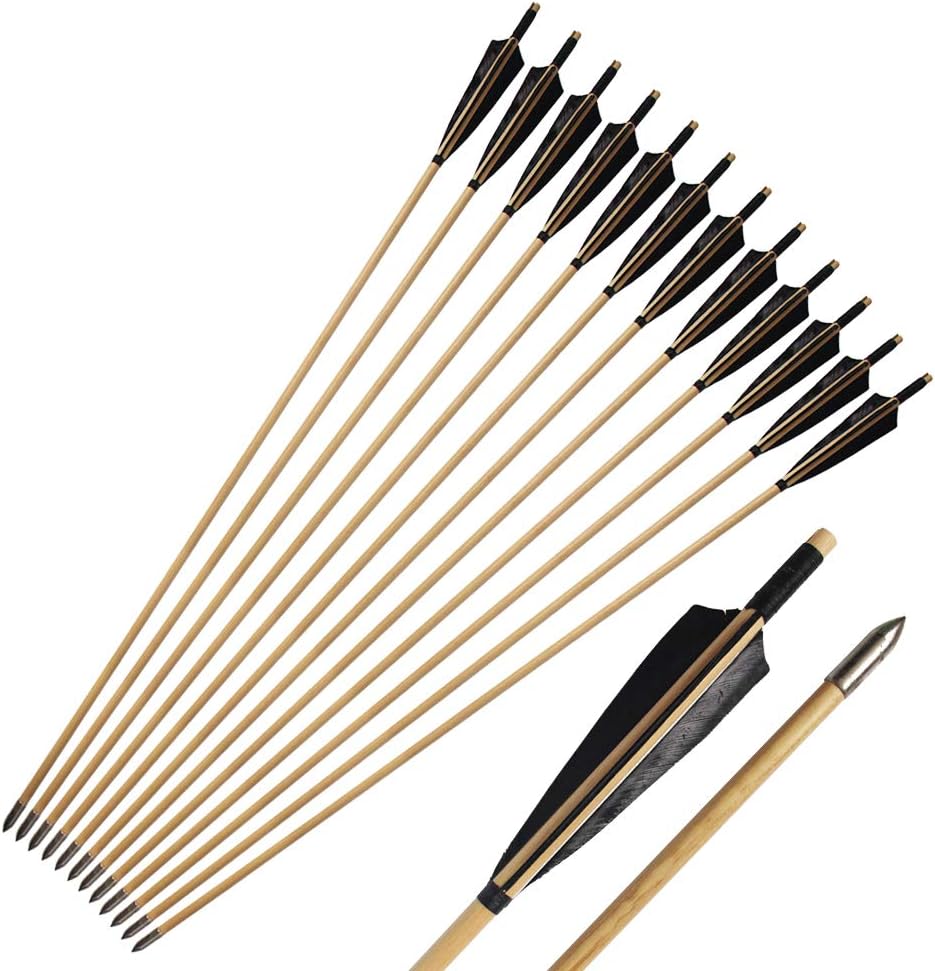 Handmade Wooden Arrows 33in with Turkey Feather Fletching