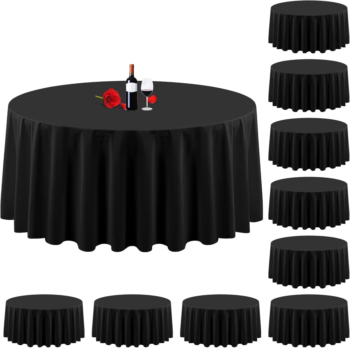 10 Pack Black Round Tablecloths for Elegant Dining Events