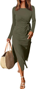 ANRABESS Womens 2025 Long Sleeve Maxi Dress - Slim Tie Waist