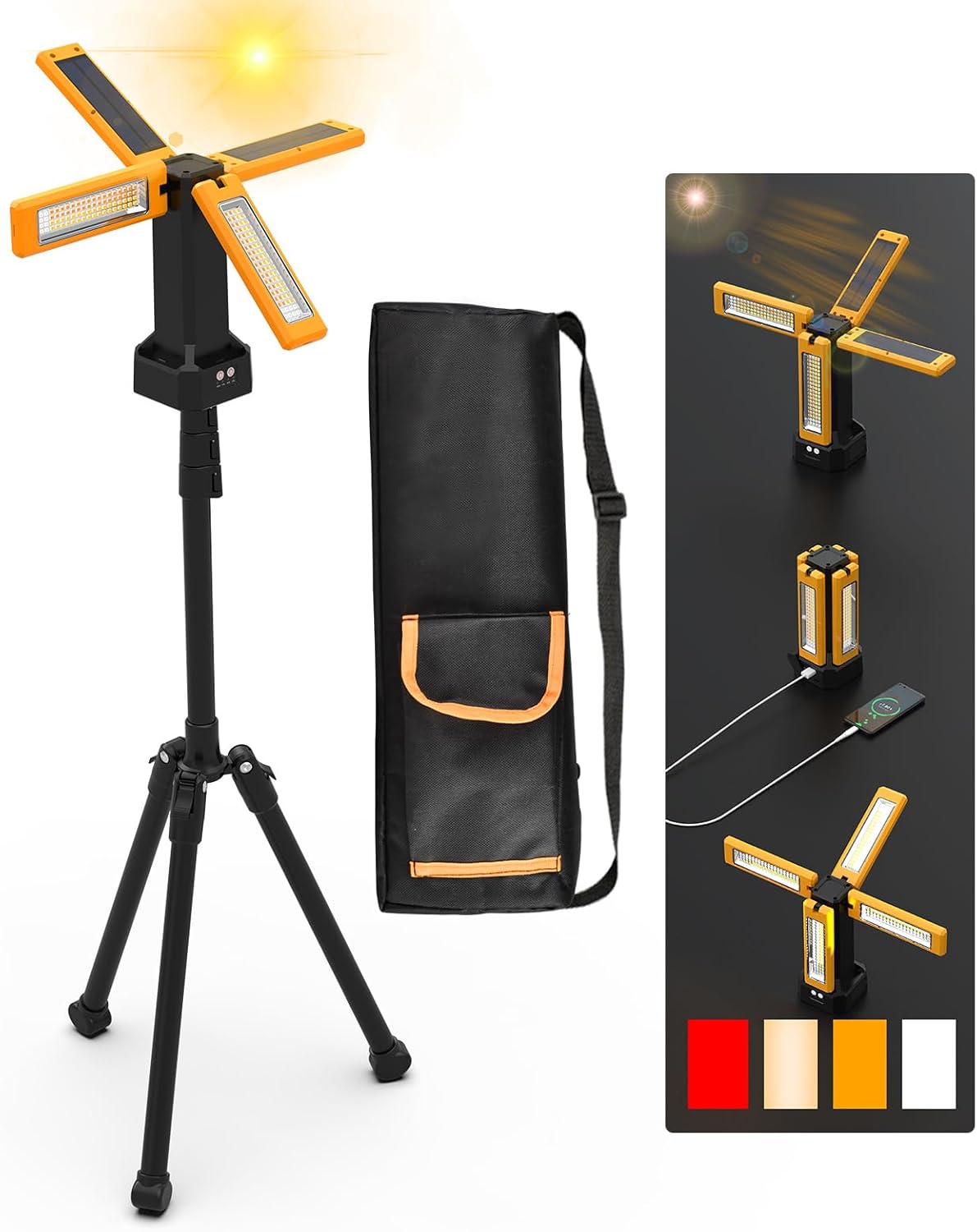AODOO Solar Work Light: 8000 Lumen Dimmable Brightness