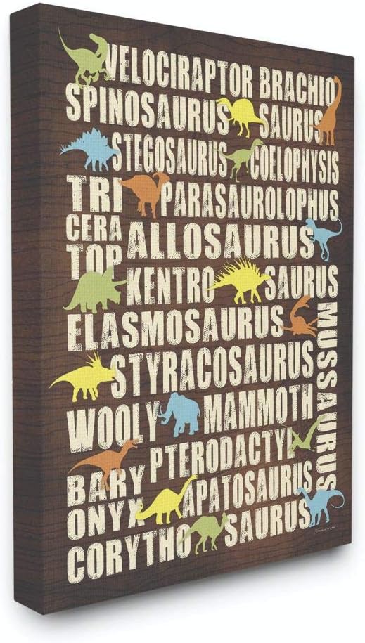 Dinosaurs Typography Chart Canvas Wall Art for Kids' Rooms