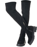 Over the Knee Boots Low Heel Winter Block Suede Thigh High Comfort