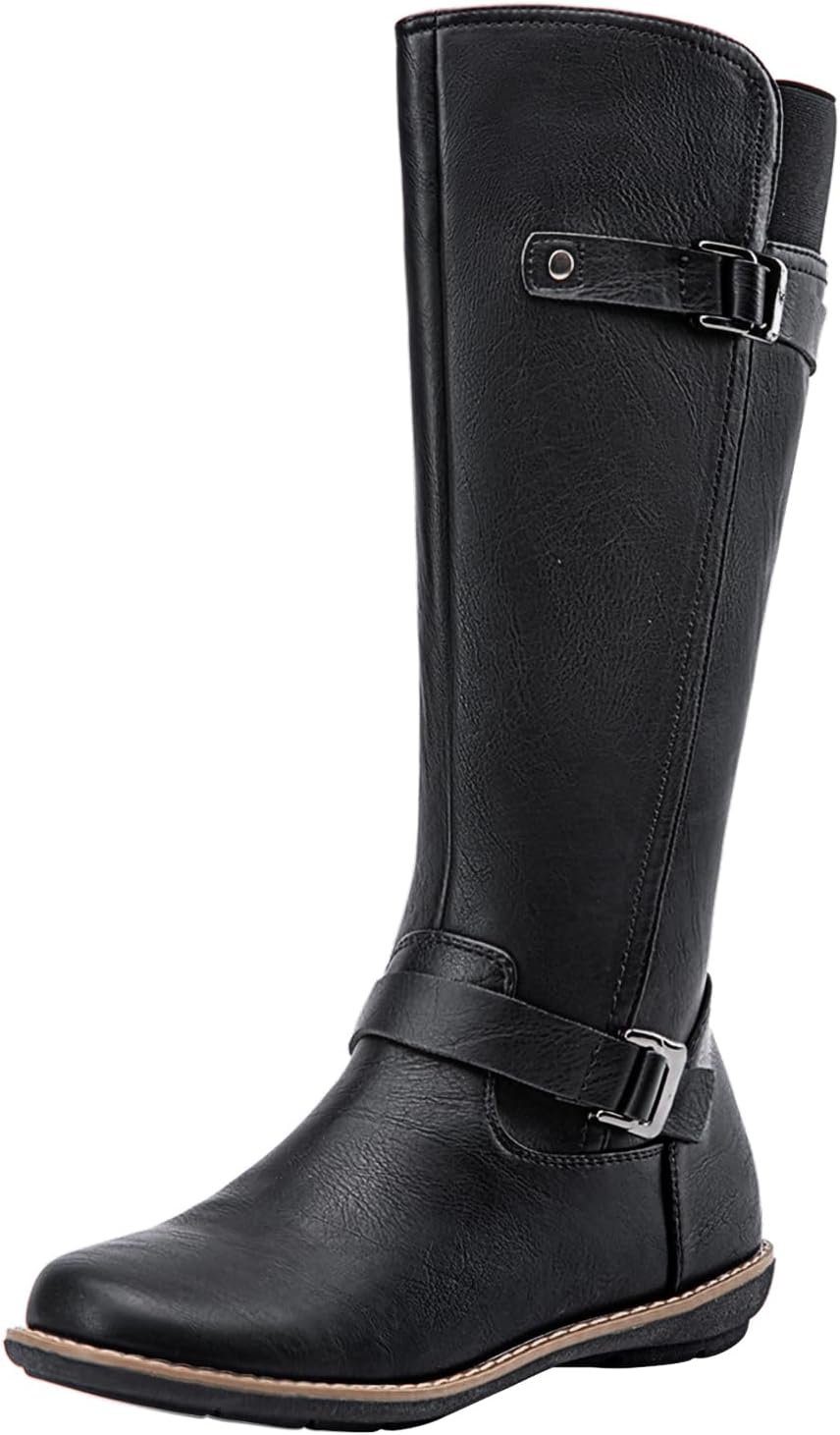 Jeossy Women's Knee High Boots Flat Riding Tall Boots with Buckle
