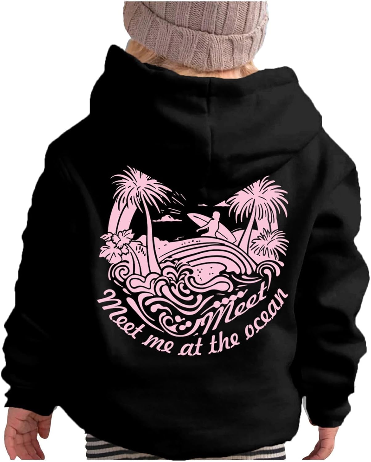 Pink Palm Puff Hoodie: Cozy Oversized Style!