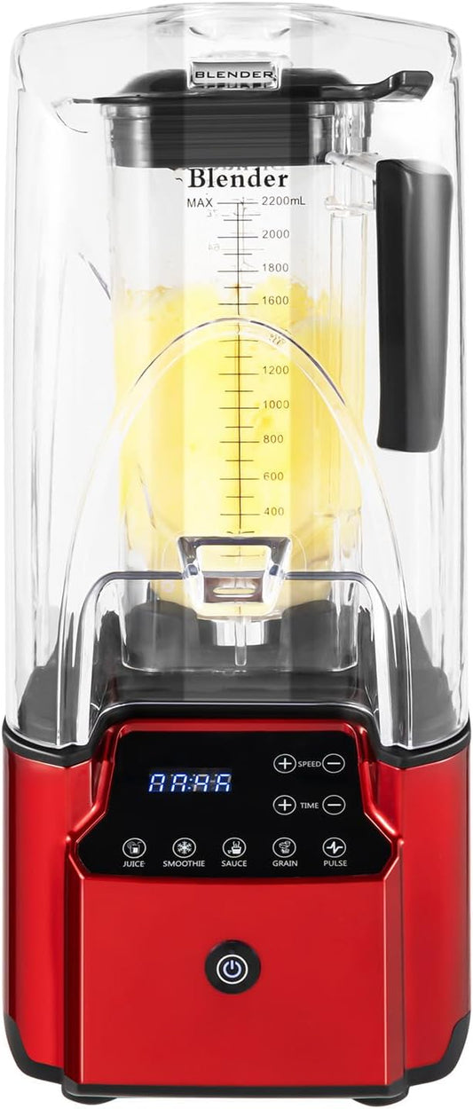 2200W Quiet Blender: Puree, Crush Ice, Smoothies - Red