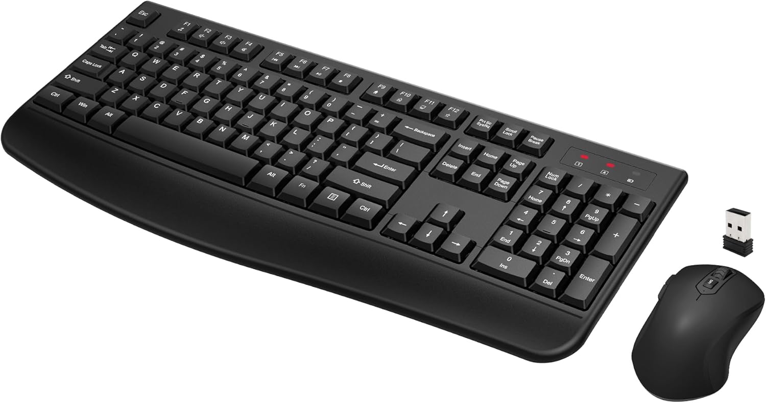Wireless Keyboard and Mouse Combo with Comfortable Palm Rest