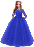 Girls Floral Lace 3/4 Sleeve Floor Length Party Dress - Vintage Style