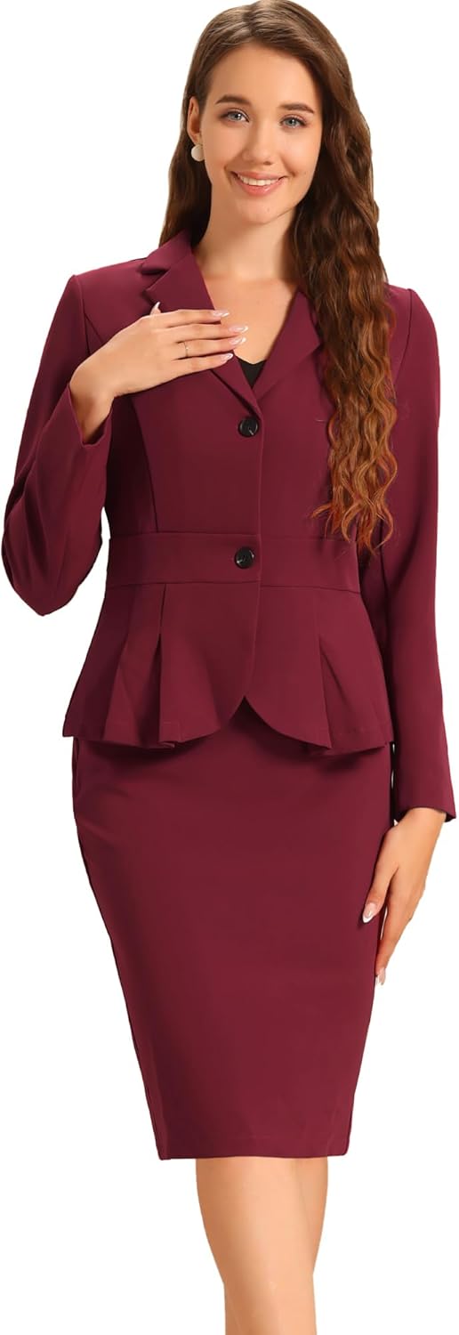 Allegra K 2 Piece Suit Skirt Sets for Women Blazer and Pencil