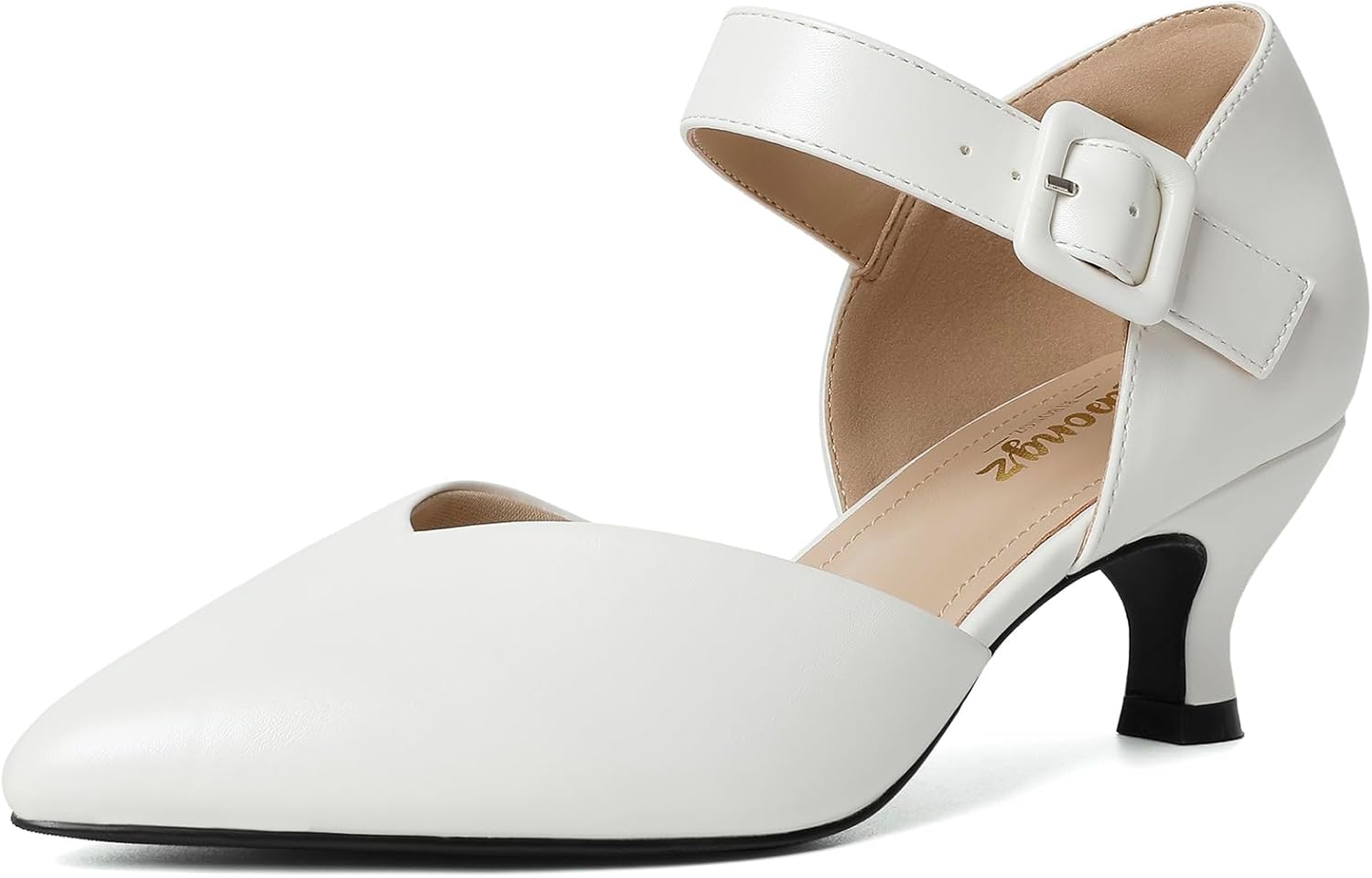 RIBONGZ Comfortable Kitten Heels for Women with Ankle Strap